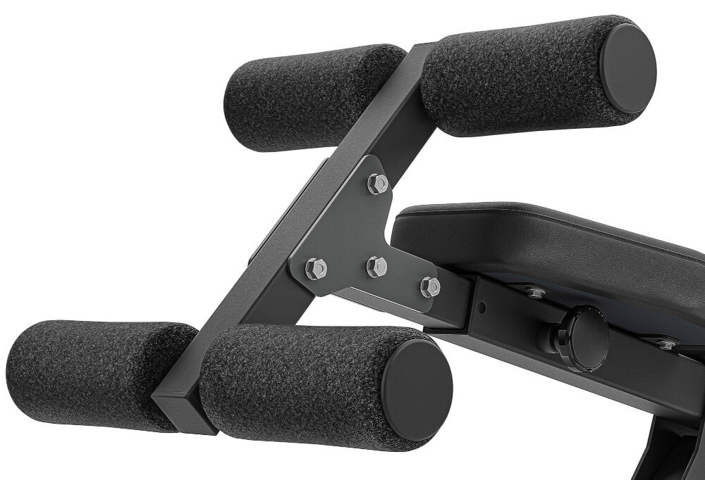 Ławka do ćwiczeń MARBO SPORT MS-L110 2.0 blokady pod nogi z pianki EVA srednica 8 cm zabezpieczaja nogi przed otarciami regulacja w 4-stopniowej skali