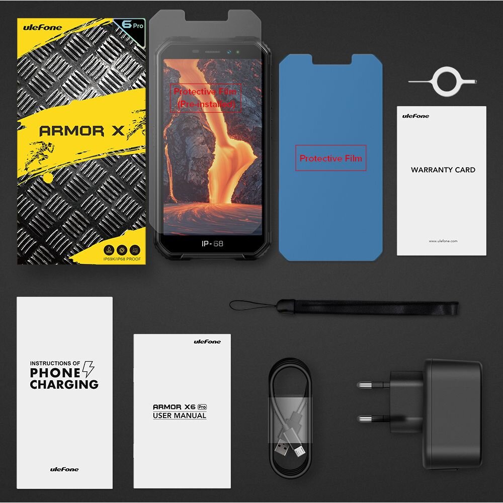 Smartfon ULEFONE Armor X6 Pro ekran bateria aparat procesor ram pamięć pojemność rozdzielczość zdjęcia filmy opis dane cechy blokady system łączność wifi bluetooth obudowa szkło odporność porty muzyka transfer sieć przekątna matryca waga czujniki oled amoled ips