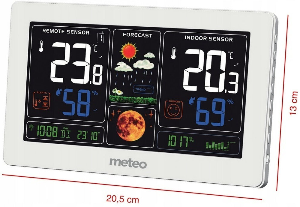 Stacja pogody METEO SP100 Alarm temperatury budzik ustawienia funkcja drzemki preferencje wymiary