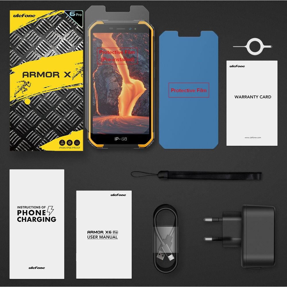 Smartfon ULEFONE Armor X6 Pro    ekran bateria aparat procesor ram pamięć pojemność rozdzielczość zdjęcia filmy opis dane cechy blokady system łączność wifi bluetooth obudowa szkło odporność porty muzyka transfer sieć przekątna matryca waga czujniki oled amoled ips