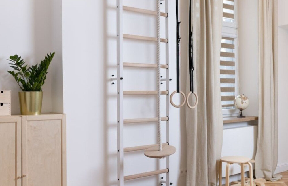 Drabinka gimnastyczna BENCHK 212W + Drążek – Akcesoria 8 bukowych szczebelkow dwie warstwy oleju organicznego na bazie oleju lnianego obciazenie do 120 kg wysokosc 230 cm szerokosc 67 cm