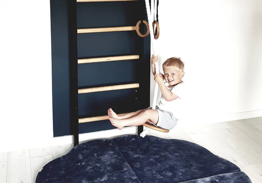 Drabinka gimnastyczna BENCHK 213B + Drążek – Akcesoria drewniana hustawka bawelniana mocna lina maksymalna waga dziecka do 80 kg