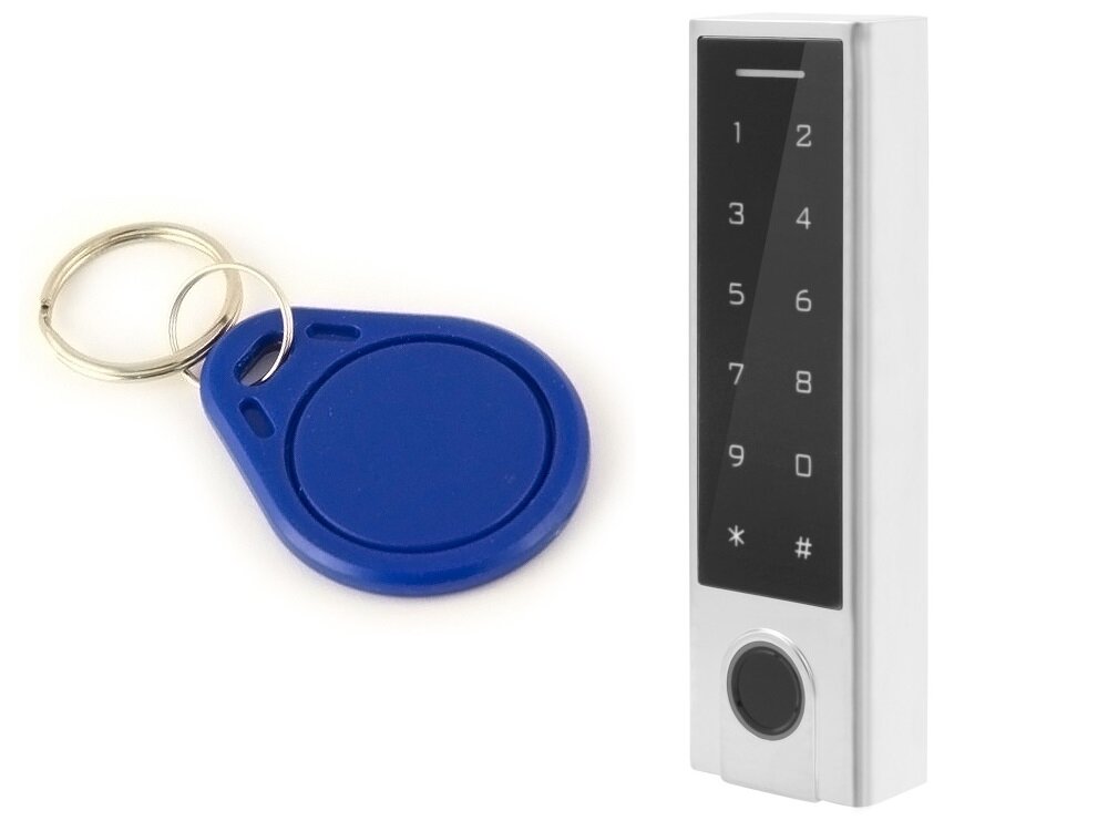 Zamek szyfrowy EURA z czytnikiem biometrycznym AC-91H4 brelok zblizeniowy 13,56 MHz cyfrowy kod PIN dotykowy ekran bardzo czuly aktywacja rygla w zakresie od 5 do 99 sekund