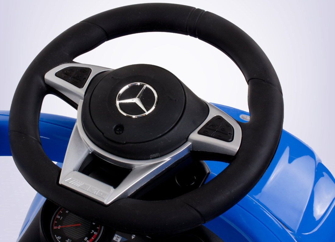 Jeździk SUN BABY Mercedes Coupe AMG C36 Niebieski kierownica przyciski dźwięk komfort bezpieczeństwo zabawa wiek powyżej 12 miesięcy obciążenie
