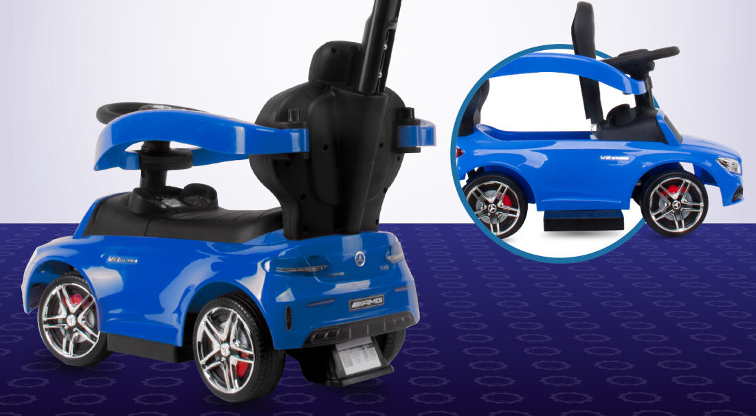 Jeździk SUN BABY Mercedes Coupe AMG C36 Niebieski Wysuwane podnóżki dopasowanie odpoczynek jazda potrzeby Pałąk bezpieczeństwa