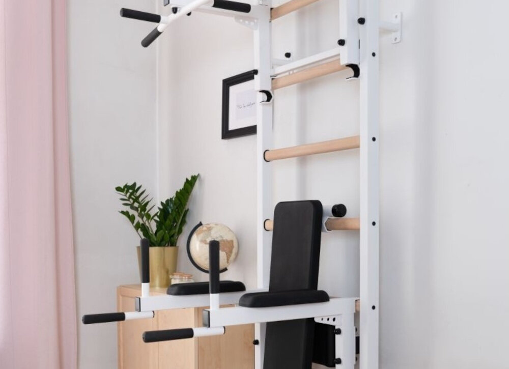 Drabinka gimnastyczna BENCHK 713W + Drążek - Poręcz – Ławka montaz do sciany