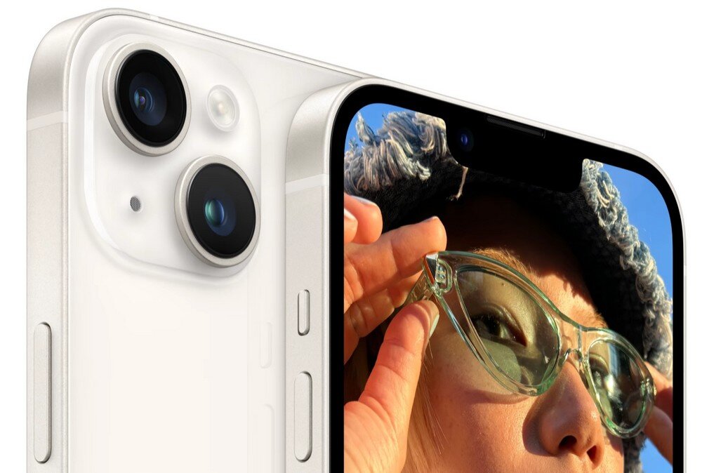 Smartfon APPLE iPhone 14 ekran bateria aparat procesor ram pamięć pojemność rozdzielczość zdjęcia filmy opis dane cechy blokady system łączność wifi bluetooth obudowa szkło odporność porty muzyka transfer sieć przekątna matryca waga czujniki