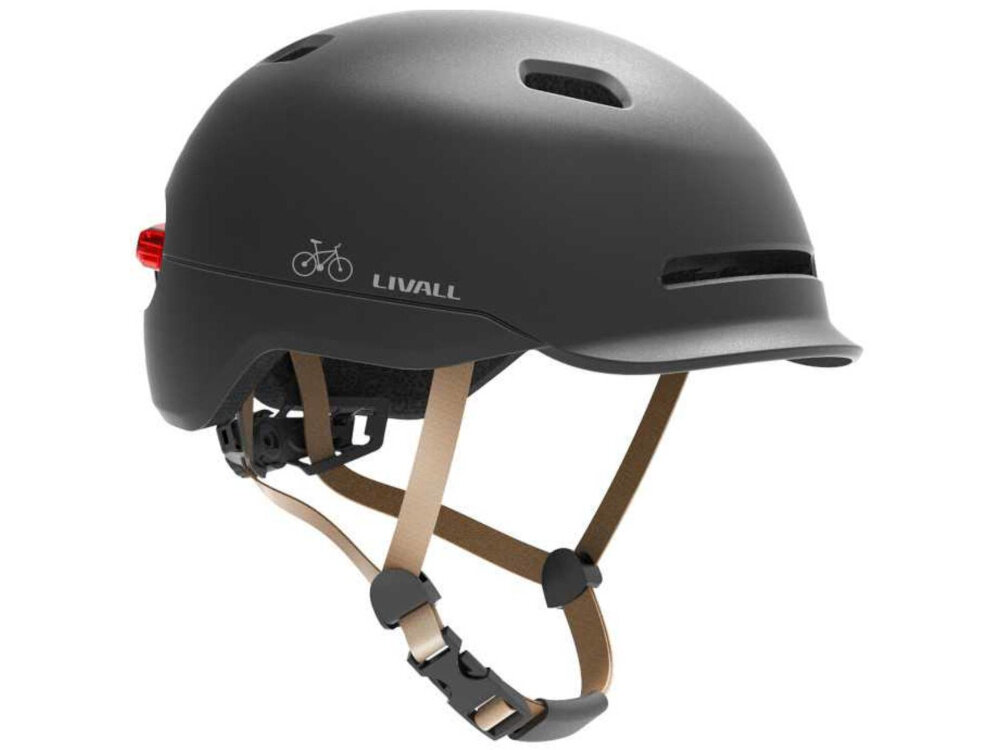 Kask LIVALL C20 Czarny (rozmiar M) kask na białym tle widoczny od przodu pod skosem do jazdy na rowerze, hulajnodze elektrycznej, rolkach oraz deskorolce spełnienie norm EN1078, CPSC 1203 oraz AS/NZS 2063 konstrukcja z pianki EPS i skorupy PC pochłania oraz rozprasza energię uderzenia