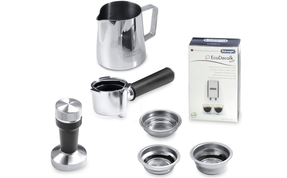 Ekspres DELONGHI Dedica EC885.GY profesjonalny precyzyjny tamper wykonanie polerowana stal nierdzewna wygodny pewny chwyt
