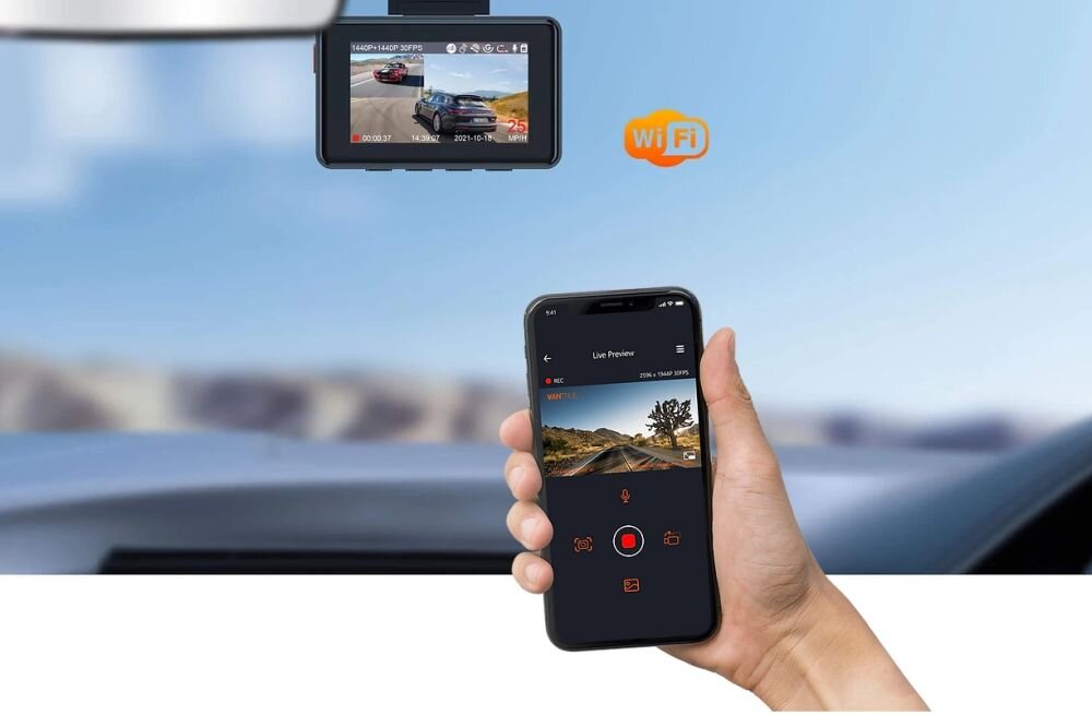 Wideorejestrator VANTRUE E2   obiektyw rozdzielczość nagrywanie kąt zapis sensor czujnik montaż wymiary ładowanie zasilanie auto samochód rejestrowanie karta pamięć pojemność ładowarka obraz zdjęcia filmy aplikacja sterowanie 