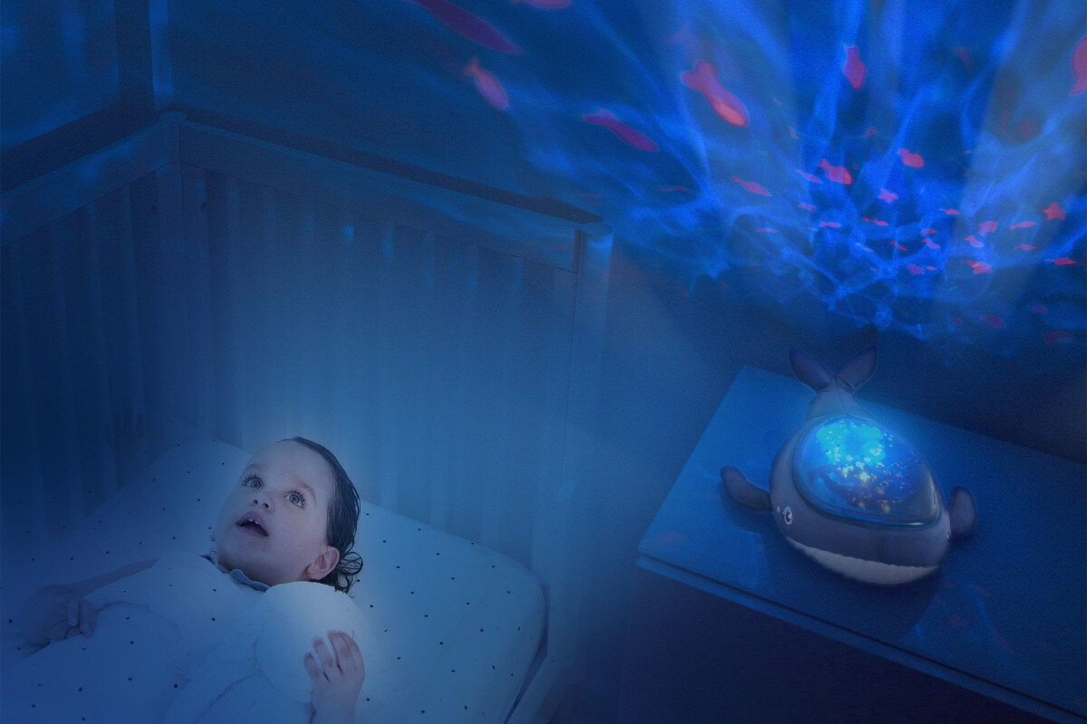 Lampka nocna PABOBO z projektorem Aqua Dream Pluszowy Wieloryb PAB-001-WN tryby glosnosc swiatlo melodie