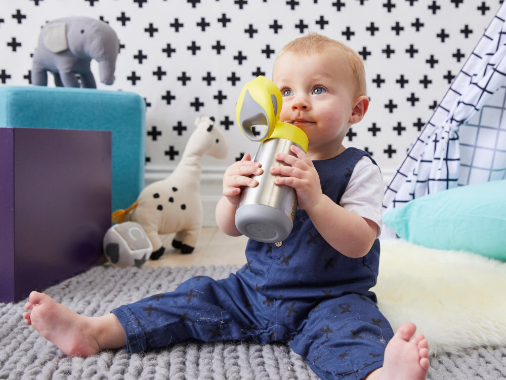 Bidon termiczny B.BOX BB00449 Różowo-szary Dla dzieci od 12 miesięcy Swobodny przepływ napoju przez silikonową słomkę ergonomiczny kształt wsparcie pewny chwyt Możliwość mycia w zmywarce