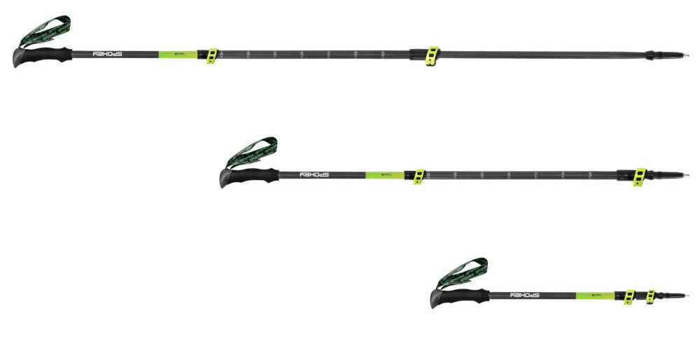Kijki trekkingowe SPOKEY Carbon Czarno-żółty carbonu włókno węglowe wysoka wytrzymałość odporność na uszkodzenia mechaniczne możliwość złożenia po złożeniu 85 cm wygodny transport łatwe przechowywanie