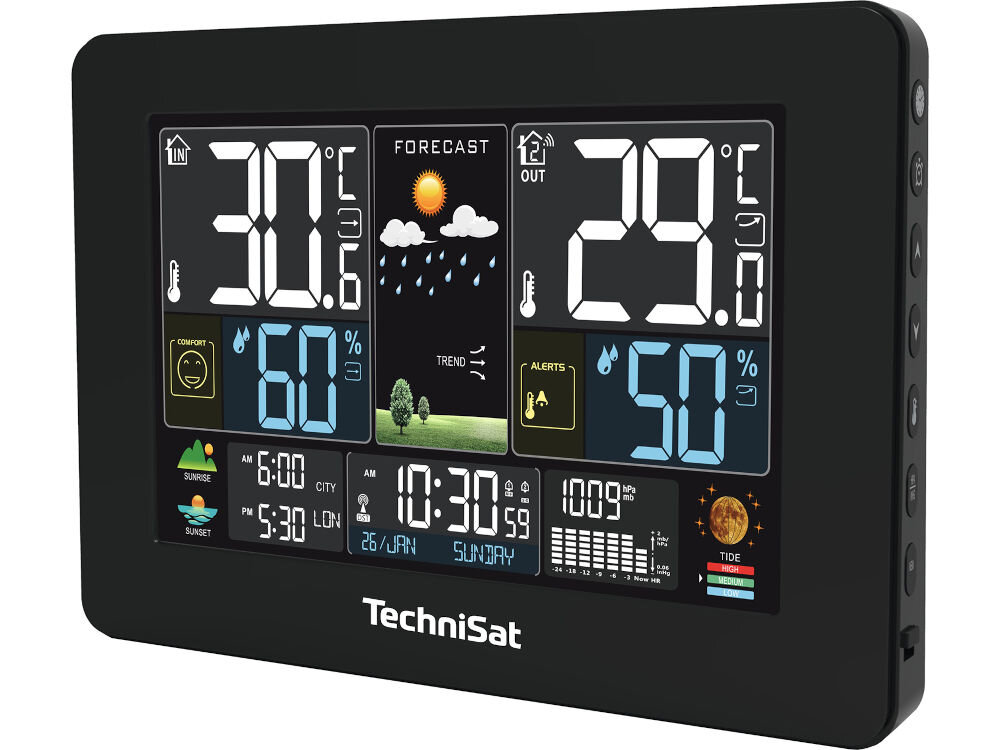 Stacja pogody TECHNISAT IMETEO X5 76-4923-00 monitorowanie elegancki dodatek informacje pogodowe zasilanie baterie