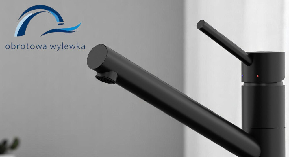 Bateria BLANCO Kano 526667 Czarny mat ikona obrotowa wylewka zbliżenie na wylewkę kolor Czarny mat swoboda ruchu pełen zakres obrotu