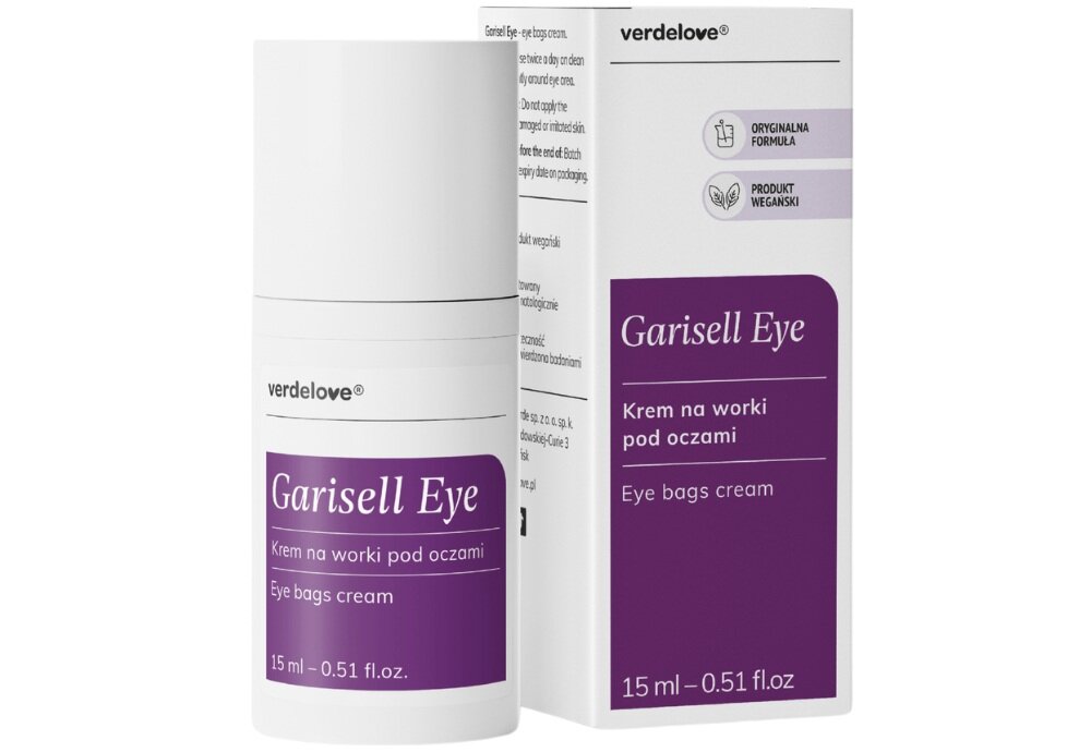 Krem VERDELOVE Garisell Eye pod oczy 15 ml delikatna pielęgnacja, wspiera regenerację, wypoczęta skóra, wygładza i nawilża, redukcja worów pod oczami