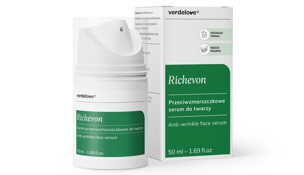 Serum VERDELOVE Richevon przeciwzmarszczkowe 50 ml wysoka jakość, do każdego rodxaju skóry, regularne stosowanie, redukcja zmarszczek