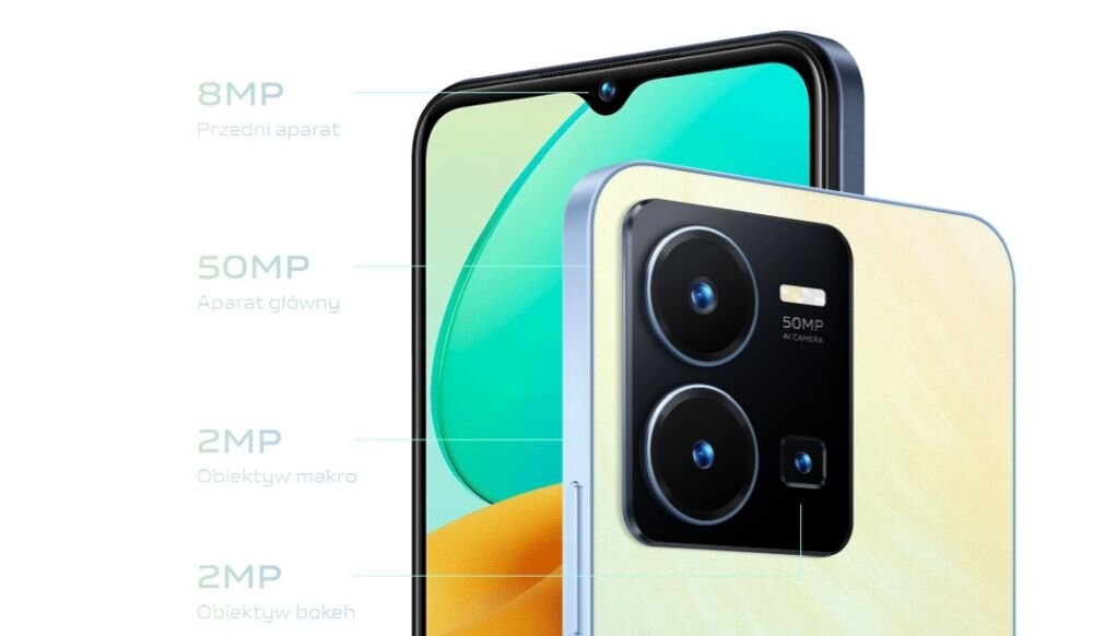 Smartfon vivo Y22S ekran bateria aparat procesor ram pamięć pojemność rozdzielczość zdjęcia filmy opis dane cechy blokady system łączność wifi bluetooth obudowa szkło odporność porty muzyka transfer sieć przekątna matryca waga czujniki