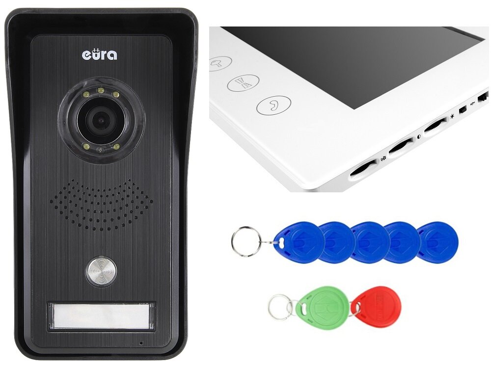 Zestaw wideodomofonowy EURA VDP-42A3 Gamma + Biały komunikacja z osoba odwiedzajaca nasz dom podglad otoczenia przez kamere sterowanie ryglem obsluga drugiego wejscia czytnik zblizeniowy breloki karty