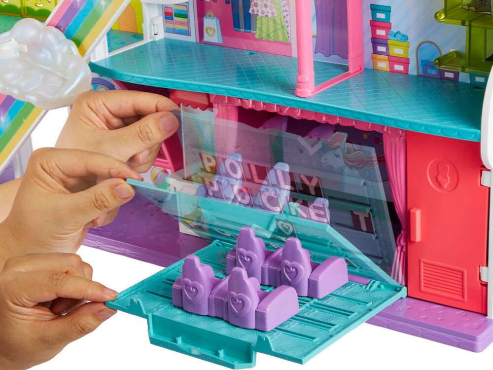 Lalka MATTEL Polly Pocket Teczowe Centrum Handlowe HHX78 literki emotki