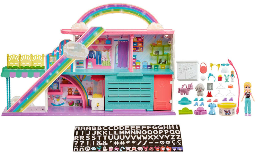 Lalka MATTEL Polly Pocket Teczowe Centrum Handlowe HHX78 elementy