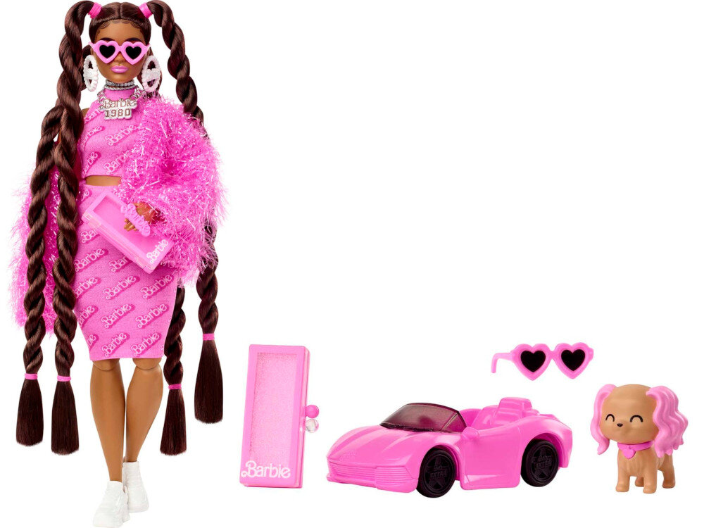 Lalka Barbie Extra Rozowy stroj Brazowe kucyki HHN06 elementy