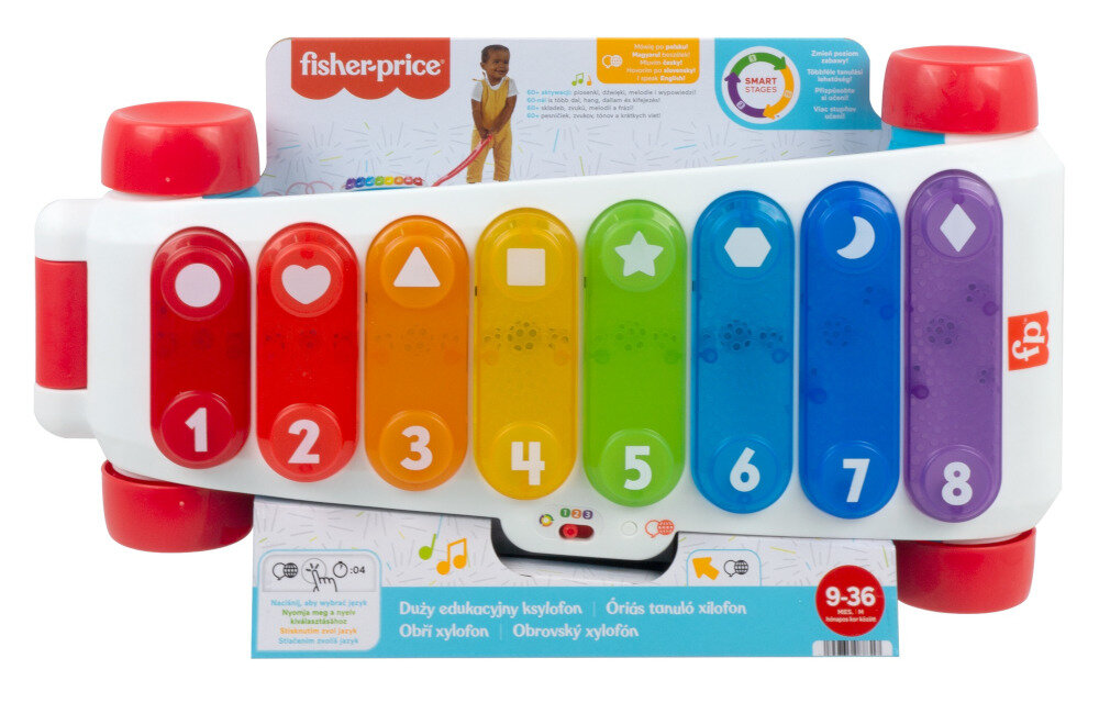Zabawka FISHER PRICE Duży edukacyjny ksylofon do ciągnięcia HJK41 globus przycisk zabawa interaktywność podróże wypowiedzi