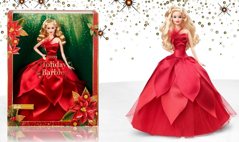 Lalka Barbie Signature swiateczna 2022 Blond wlosy HBY03 elementy