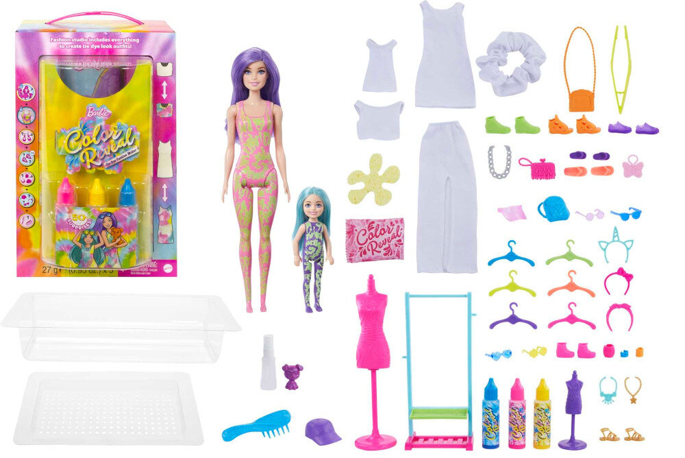 Barbie Color Reveal Neon Tie-Dye Zestaw do farbowania ubranek HCD29 elementy
