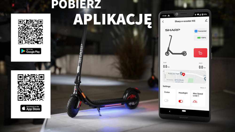 HULAJNOGA ELEKTRYCZNA SHARP 8,5 EM-KS1 aplikacja