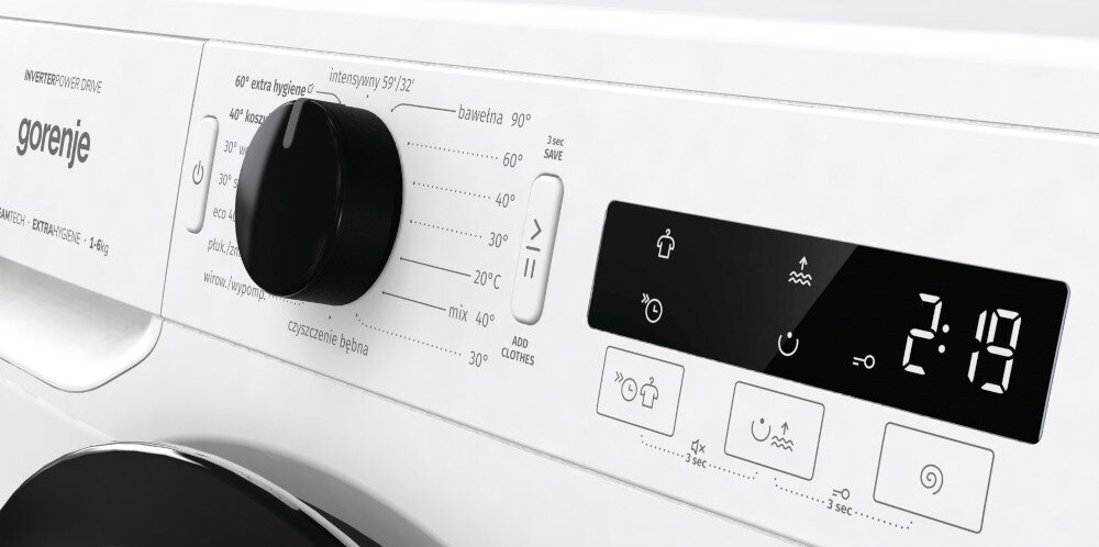 Pralka GORENJE WNPI62SBS PL 3 kroki interfejs panel sterowanie