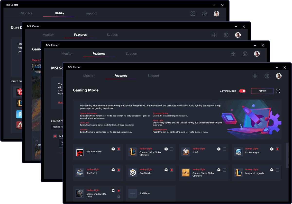 Laptop MSI Katana GF66 aplikacja msi center