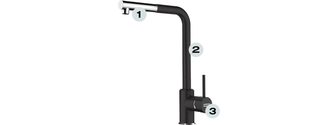 Bateria FRANKE Sirius 115.0668.279 Chrom/Onyx Duży zasięg wylewki Wysoka wylewka korzyści zalety