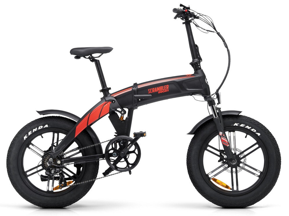 Rower elektryczny DUCATI Scrambler SCR-E GT U17 20 cali Czarno-czerwony innowacyjna technologia styl marki DUCATI design inspirowany klasycznymi motocyklami Scrambler wygodny wszechstronny ekscytujace doznania praktyczne rozwiazania solidna konstrukcja stabilnosc komfort swobodne manewrowanie