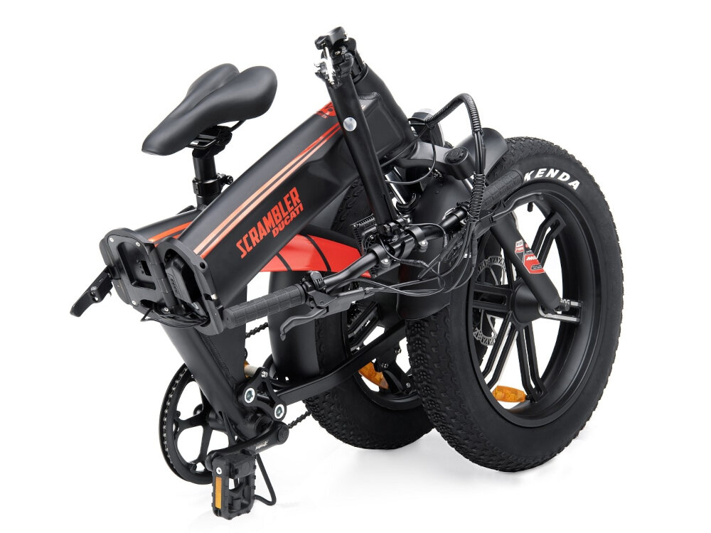 Rower elektryczny DUCATI Scrambler SCR-E GT U17 20 cali Czarno-czerwony skladana konstrukcja latwe skladanie specjalne blokady sztywnosc po zlozeniu i rozlozeniu bezpieczenstwo