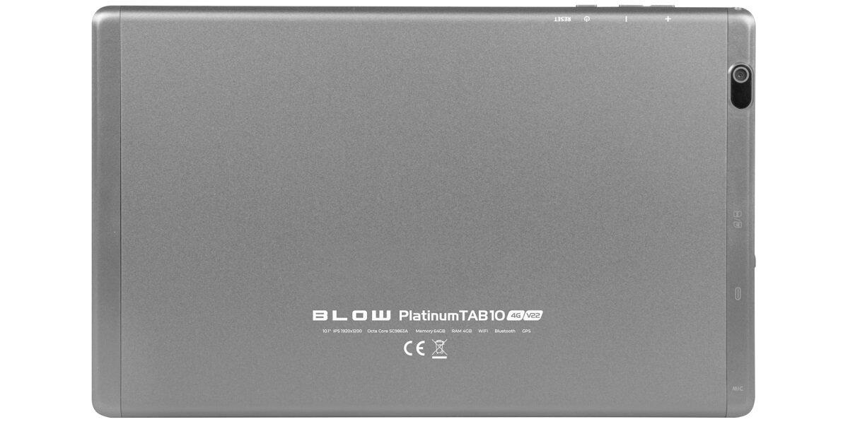 Tablet BLOW Platinum Tab V22 10.1 4/64 GB LTE Wi-Fi Szary GPS android multi-Touch ekran rozdzielczość przekątna wymiary waga aparat Autofocus mikrofon karta graficzna praca rozrywka procesor głośnik akumulator pamięć RAM