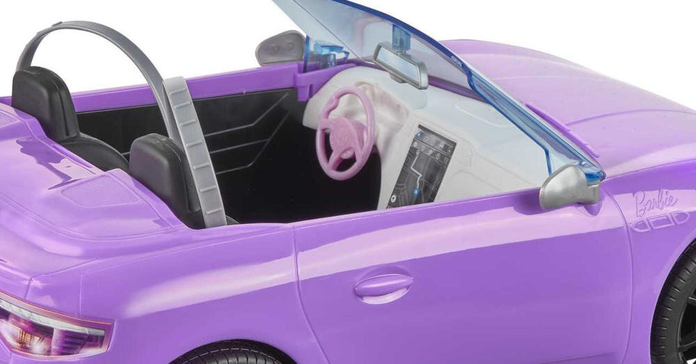 MATTEL Lalka Barbie Kabriolet HBY29 wnętrze auto kolor realistyczna pasy bezpieczeństwa lalki konsola nawigacja lusterko przygody