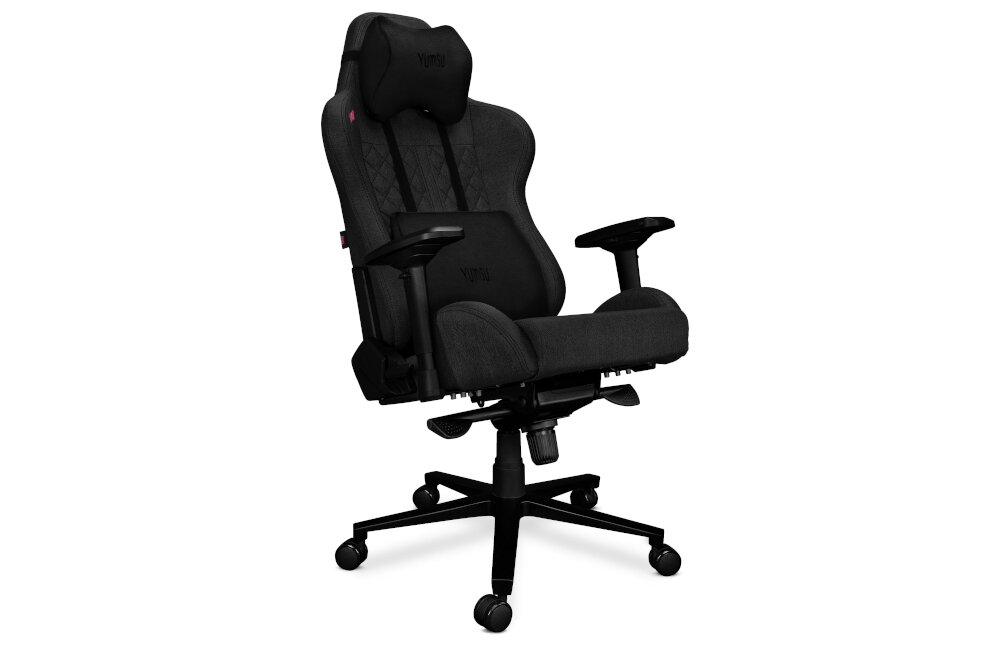 Fotel YUMISU 2050 Czarny tkanina prawy skos komplet estetyka podstawa ciala