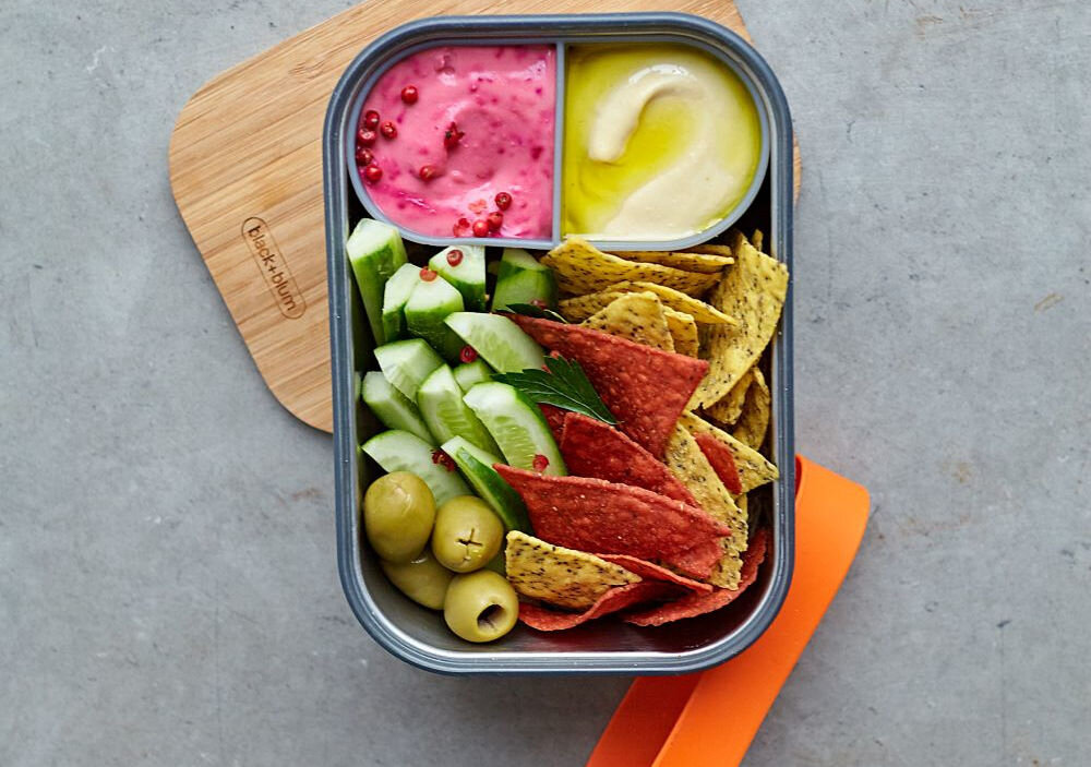 Lunch box BLACK+BLUM BAM-SB-L003 Pomarańczowy stal nierdzewna 18/8 bambusowa pokrywka rola deski do krojenia mniej podatny na bakterie dwudzielny otwarty pojemnik silikonowy na dodatki możliwośc mycia w zmywarce 