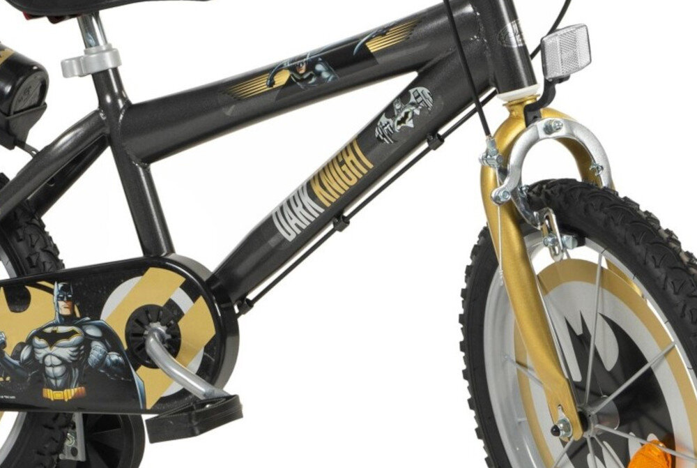 Rower dziecięcy TOIMSA Batman 16 cali dla chłopca w czarno-niebieskiej kolorystyce Batman rama stalowa 10-calowa dostosowana do najmłodszych geometria roweru