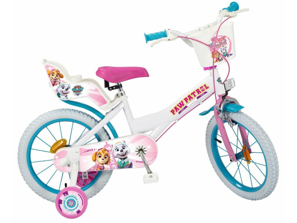 Rower dziecięcy NICKELODEON Psi Patrol 16 cali dla chłopca w białej kolorystyce postacie z Psiego Patrolu