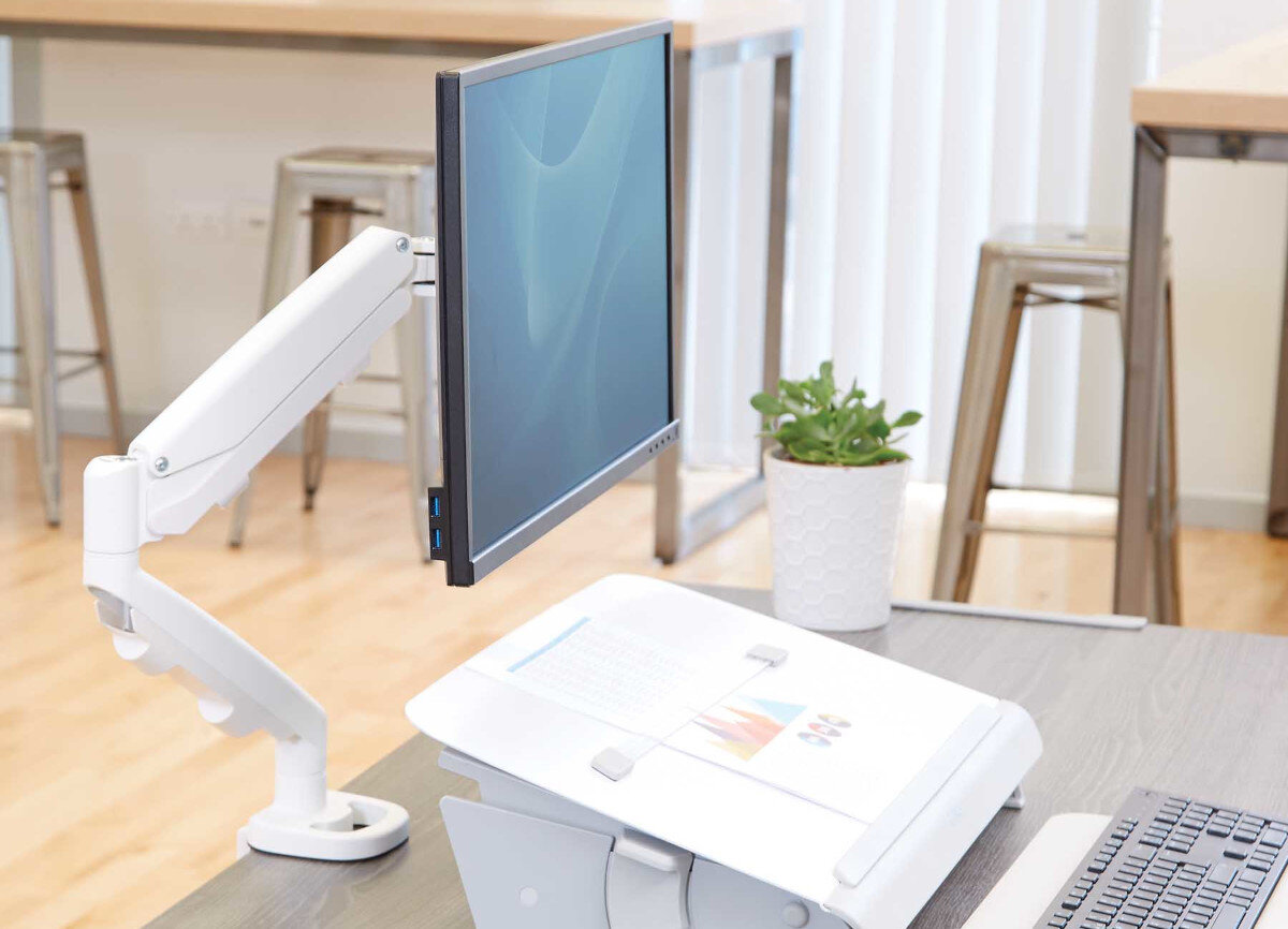 Uchwyt do monitora FELLOWES Eppa 9683201 39 cali Biały działanie cechy zastosowanie