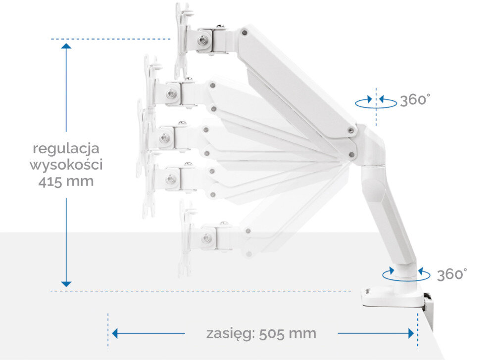 Uchwyt do monitora FELLOWES Platinum Series 8056201 32 cali Biały regulacja sprężyna nachylenie wysokość obrót pozycja