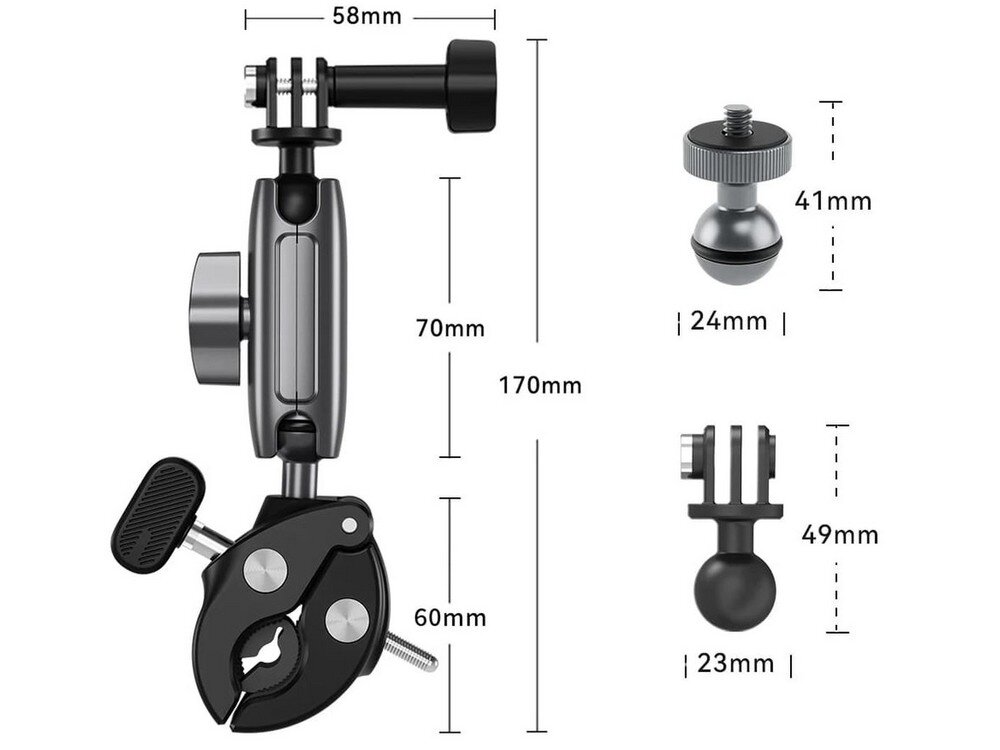 Uchwyt TELESIN GP-HBM-001 wymiary na grafice