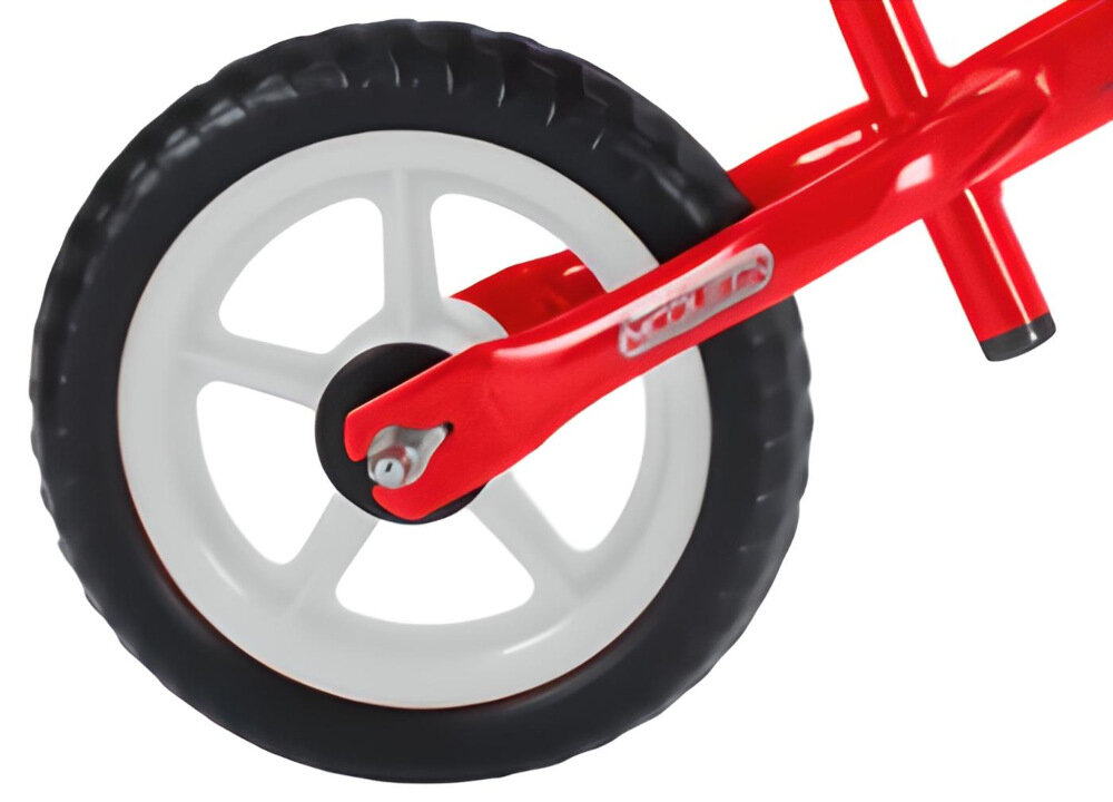 Rowerek biegowy HUFFY Disney Cars 27961W Czerwony koła 10-calowe bezobsługowe opony z pianki EVA gruby bieżnik tłumią drgania podczas jazdy jazda płynna cicha komfortowa  bezpieczna szerokie rozstawienie kółek 