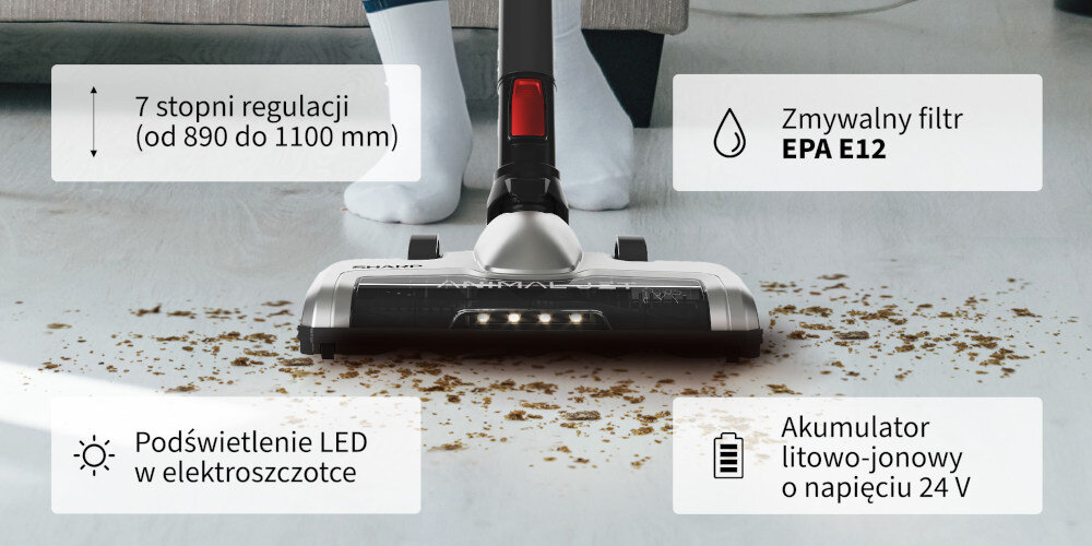 Odkurzacz SHARP SA-VP3501BS Czterostopniowa filtracja zmywalny filtr EPA E12 roztocza ochrona