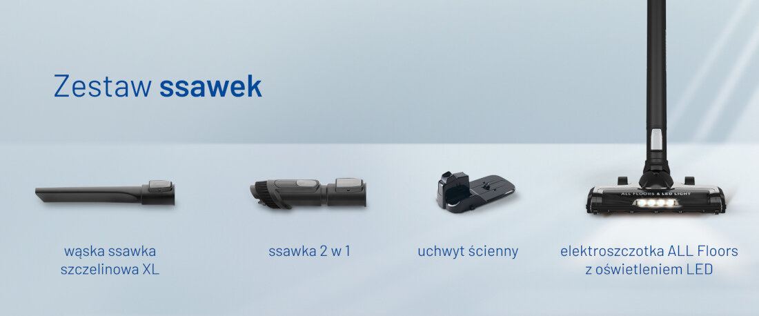 Odkurzacz FINLUX FN-VM1001BA zestaw oswietlenie LED uchwyt scienny ssawki elektroszczotka ALL Floors