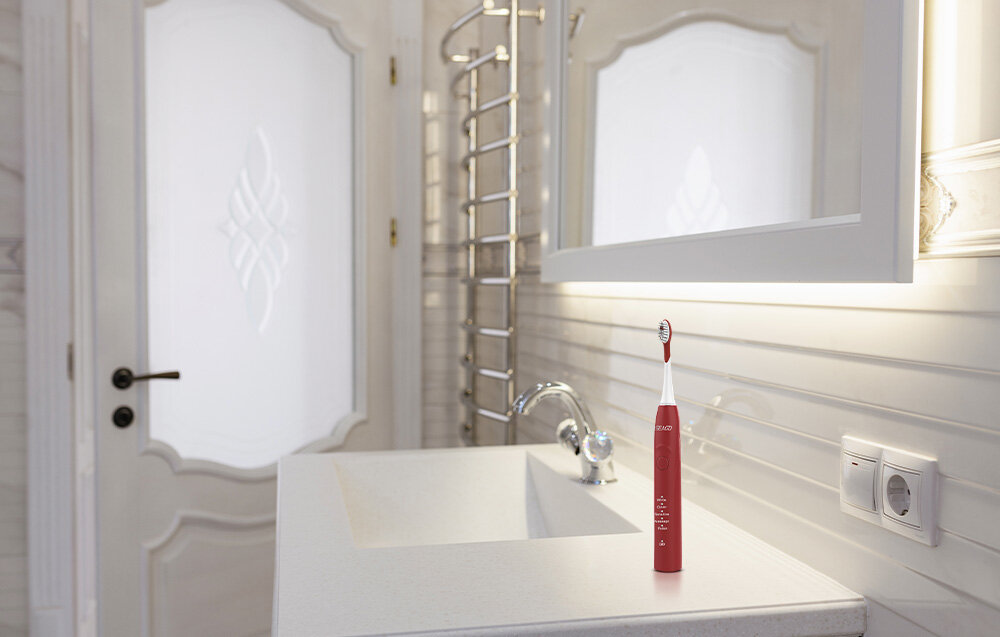 Szczoteczka soniczna SEAGO SG-540 Czerwony skuteczne czyszczenie udoskonalony silnik 42 000 uderzen na minute cicha praca