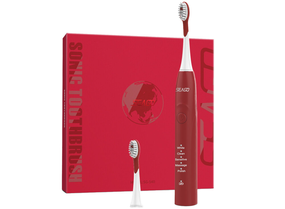 Szczoteczka soniczna SEAGO SG-540 Czerwony zestaw akcesoria komplet wyposazenie