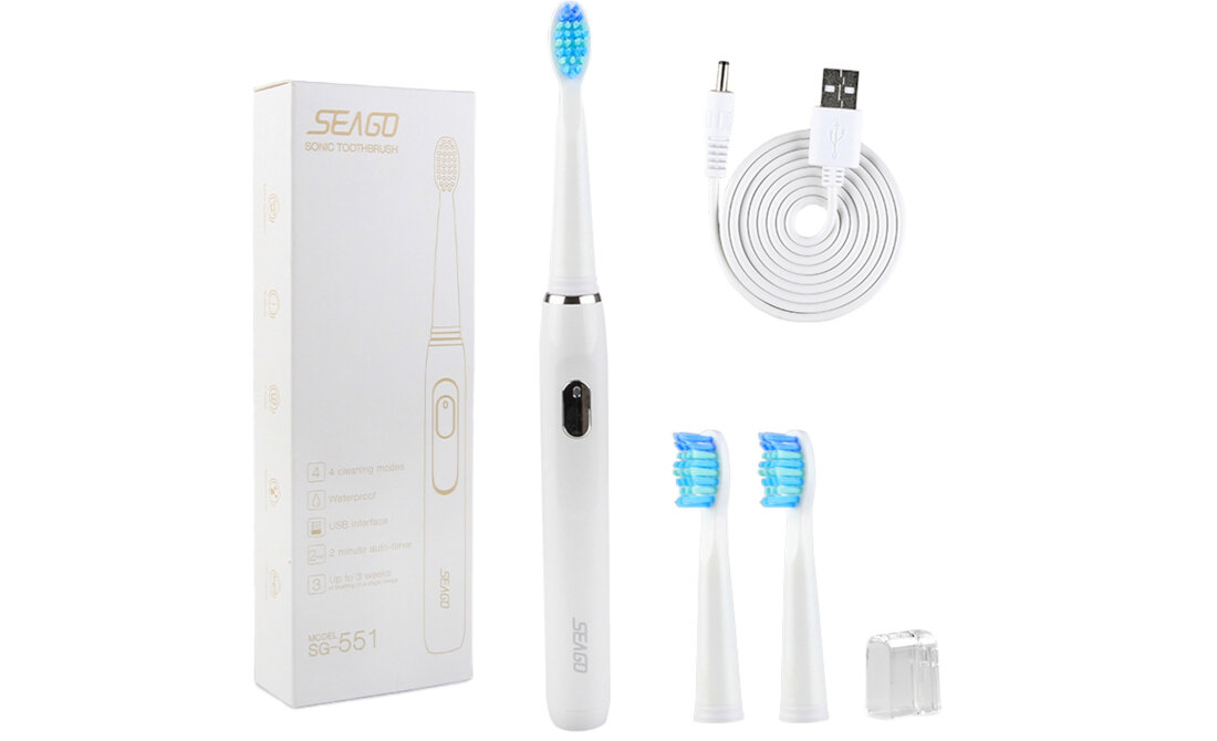 Szczoteczka soniczna SEAGO SG-551 Bialy zestaw akcesoria komplet wyposazenie